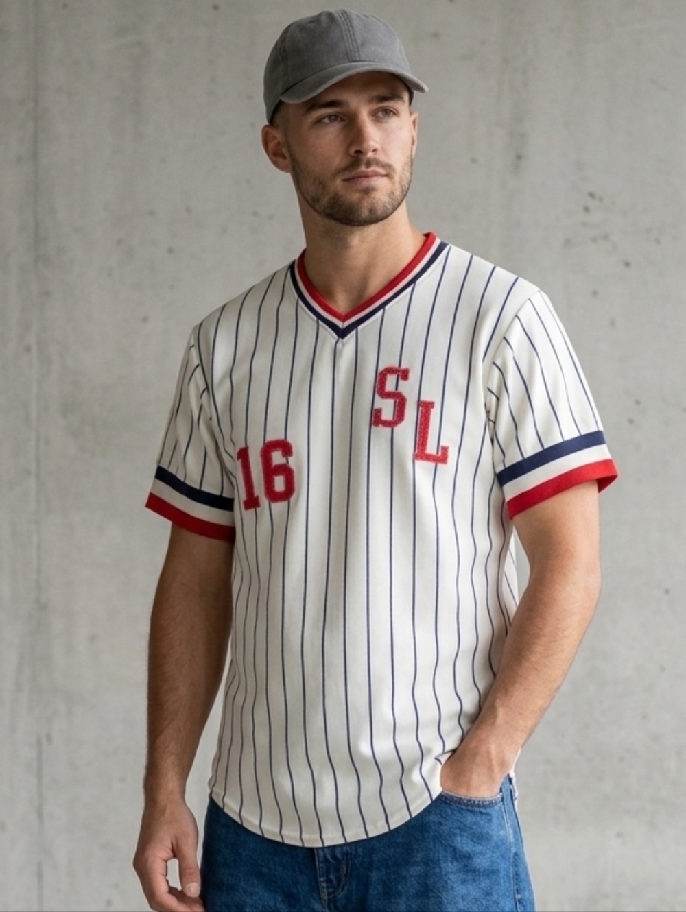 Vtg 70s 80s Wilson Baseball Uniform Jersey Pinstripe White Blue Red 16 USA SMALL